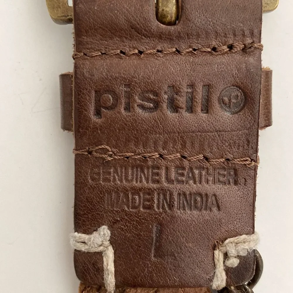 Pistil Brown Leather with chain embellishments Belt sz L Boho Western Pop Star